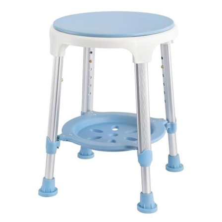 UISEBRT Drejelig Brusebadsskamme 360° med Anti-slip Hylder, Højdejusterbar 42-54,5 cm, Badestol i Aluminium