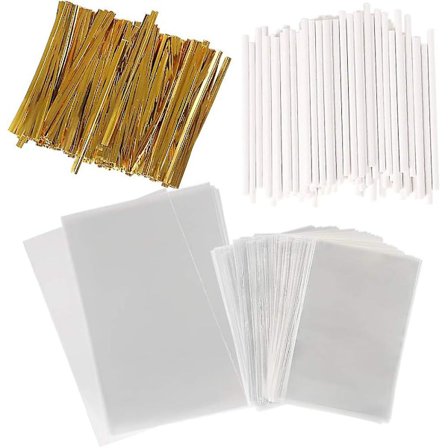 100 stk. Små kakepop-posepakke - Gjennomsiktige cellofanomslag