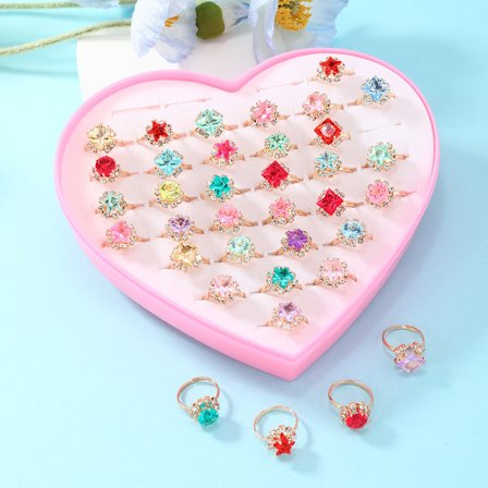 Barnering Mote Tegneserie Jenter Smykker Krystall Gem Prinsesse Smykker Justerbar Ring J