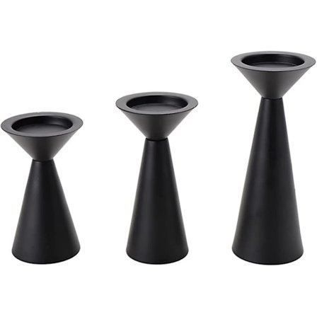Vintage Sort Metal Lysestagesæt, Sæt Med 3 Retro Og Moderne Koniske Lysestager Til Landhus