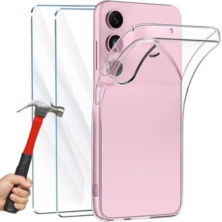 Silikonetui til Samsung Galaxy A24 + 2 hærdede briller gennemsigtig beskyttelse Transparent