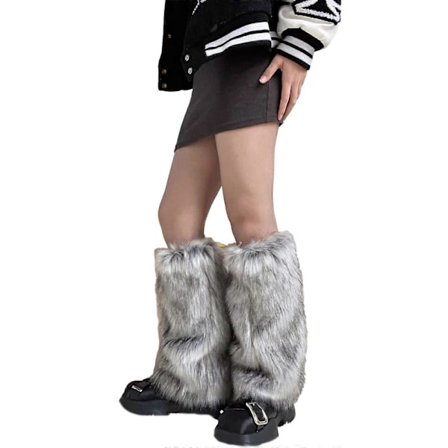 Dame Pels Party Kostyme Sexy Y2K Fuskepels Fuzzy Lange Støvler Sko Mansjetter Beskyttelse Benvarmere/Støvelermer/Støvelovertrekk grå svart