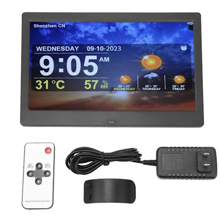 Digital Kalender 10 Tommers Stor Skjerm WiFi Auto Dimmbar Dato Dag Vekkerklokke med Fjernkontroll Kompatibel med Hjem Svart
