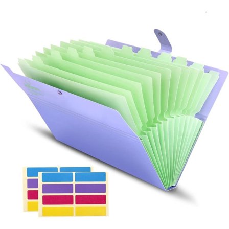Ekspanderende mappe med faner A4-størrelse polypropylen (PP) 12-delt trekkspilldokumentportefølje med trykknapplukking for alle papirer, lilla omslag