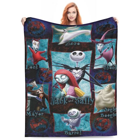 Superbløde Nightmare Before Christmas Sengetæpper Letvægts Flanell Kastetæpper Alle Sæsoner Horrorfilm Tæpper-DS4125