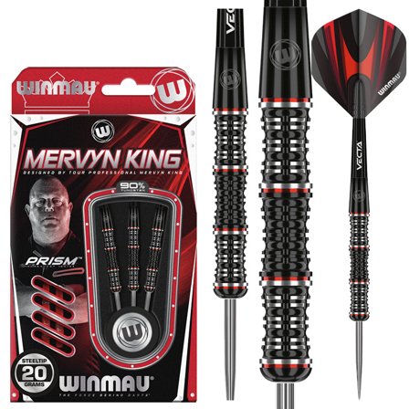 Winmau Mervyn King SE Darts 20g/22g/24g/26g Steel Tip Darts Professional Tungsten Darts Black/Red Vecta Flights