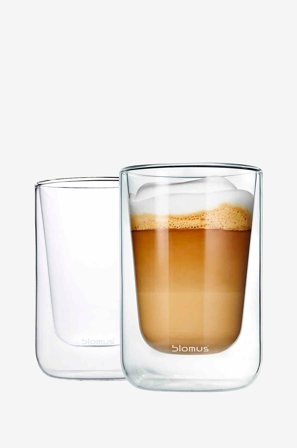 Blomus - Cappuccinoglas Nero 250 ml 2 pak - Transparent - Kopper & krus - Fra Homeroom