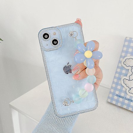 Genomskinligt phone case för Iphone 13/12/11 Pro Max Mjukt cover med blomsterkedjearmband