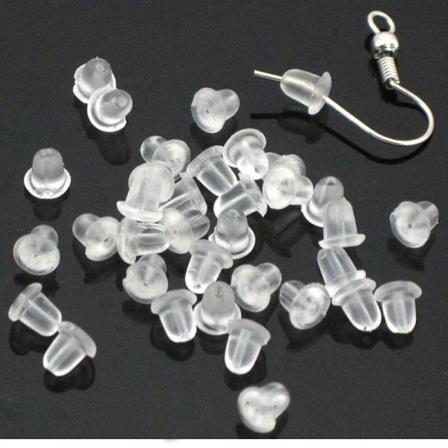 100 stk Ploppers-bakstykker for øredobber i nikkelfritt latex, transparent