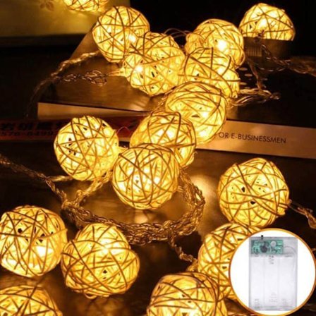 5M LED Rattan Ball Lyslenke 40 LED IP44 Vanntett Batteridrevet for Juledekorasjon YYV