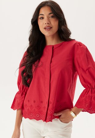 Happy Holly Broderie Anglaise Blouse Red 48/50