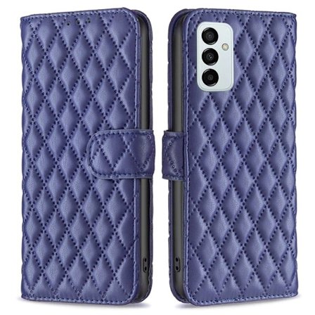 Rhombus Mønster Matte Flip Case til Samsung Galaxy M23 - Blå
