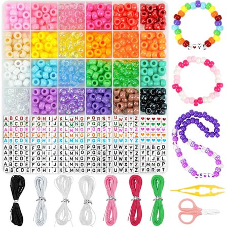 Armbåndssæt, 24 farver venskab armbåndssæt ponyperler til smykkefremstilling, bogstavperler hjerteperler til armbåndssæt, ideelle gaver til