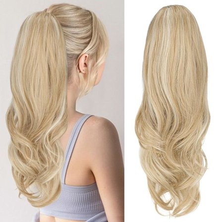 Hår Hestehale Extensions, 55 cm Medium Blond med Krøller Lang Snørebånds Bølge Clip-in Hestehale Hår Extensions Lagdelt Syntetisk Hårstykke til 
