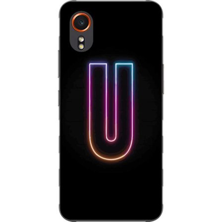 Kompatibel Mobilcover til Samsung Samsung Galaxy Xcover7 Minimalistisk neonbogstav U i farverig lyseffekt mod sort baggrund