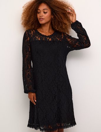 Cream Crkit Lace Ls Dress - Zally Fit - Black - S
