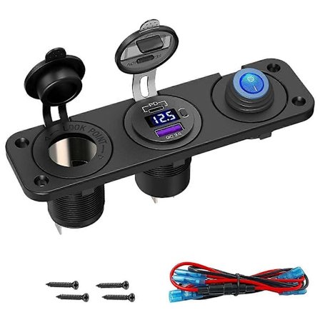 PD3.0 & QC3.0 USB Billader/ Sigarettennerpanel 12V/24V 200W Sigarettenneruttak med Bryter for Bil, Båt, RV, Lastebil