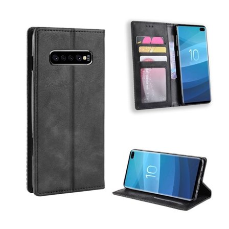 Samsung Galaxy S10 Plus vintage läderfodral - Svart