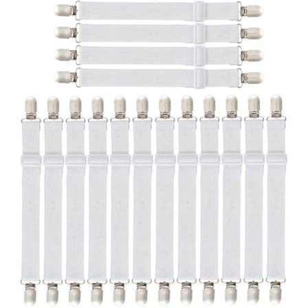 16 stk. - Hvide justerbare lagenspændere, justerbar elastik