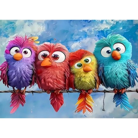 Fugl 5D Diamantmosaikk - Fargerikt design, Full drill DIY, Rundperlekunst gave 40x30 cm