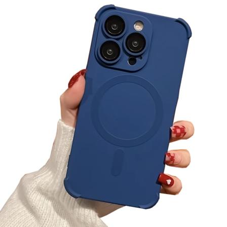Silikonskal med Magnetiskt Stötskydd för Trådlös Laddning till iPhone 15 Pro Max Marinblå