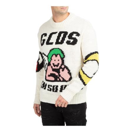 Gcds men's crew neck neckline jumper sweater pullover Plush Hvid, Herre