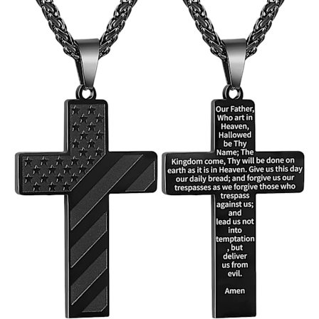 18+2 tum kors halsband bibelvers rostfritt stål amerikansk flagga hänge kedja för pojkar män