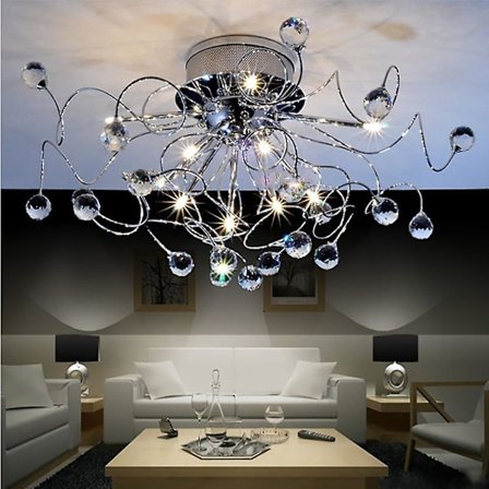56cm Krystall Taklampe Flush Mount Metall Krom Led Nordisk