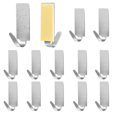 12 stk. selvklebende veggkroker, selvklebende kroker for kjøkken og bad, selvklebende håndklekroker uten boring i rustfritt stål