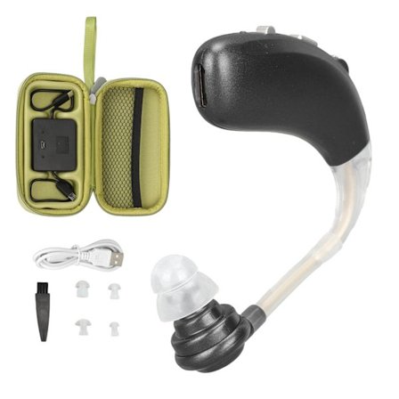 Enkelt lydforstærker-øretelefon genopladelig Bluetooth lydhjælpemiddel øreprop til at se film sort