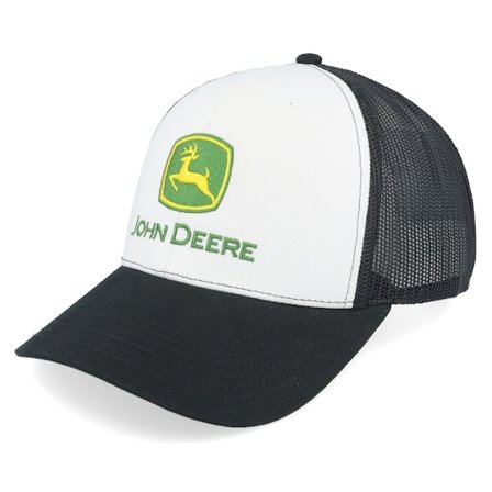 John Deere - Current Embroidery Black/White Trucker Trucker White Cap - @ Hatstore