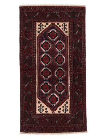 Orientalischer Belutsch Teppich 95X182 Schwarz/Dunkelrot Wolle, Persien
