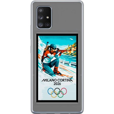 Kompatibelt Mobildeksel til Samsung Galaxy A71 5G Retroplakat Cortina Milano 2026 med fjell, vintersportsutøvere, italienske trikolor, Milano-katedral