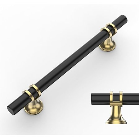 10-pak sorte og gyldne skabshåndtag med 190,5 mm (7,5 tommer) huldiameter til køkkenskabslåger, skabe, skuffehåndtag og beslag.