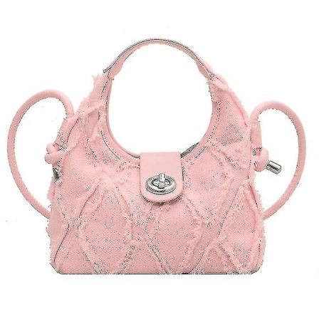 Handväska, dam denim handväska mode axelväska Argyle plånbok crossbody väska(Rosa)