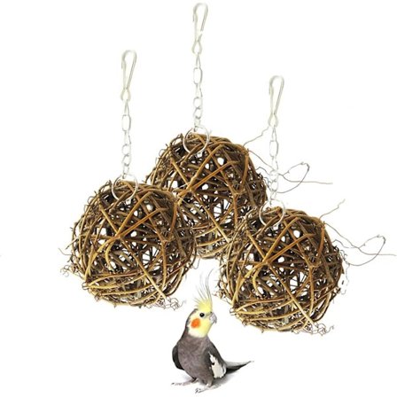 Fugle Rattan Bolde, Flettet Rattan Bolde Tyggelegetøj til Papegøje, Undulat, Kakadue, Budgerigar, Kærlighedsfugl, Myna, Konure, Ara, Fink (3 stk)