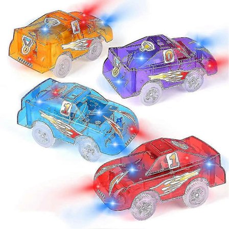 4-pack Ersättningsbilar för spår, lysande leksaksracingbilar med 5 blinkande LED-lampor {db}