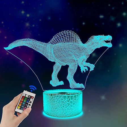 Dinosaurie 3D Natlampe Spinosaurus Illusion LED Sengelampe 16