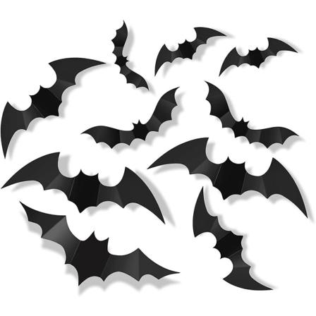 3D Halloween-fladdermöss väggdekor - 24 olika läskiga fladdermusdekaler