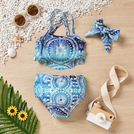 AVEKI Jente Tassel Strand Sport 3-delt UPF 50+ Banded Tankini Badedrakt, 12-18 Måneder, Blå