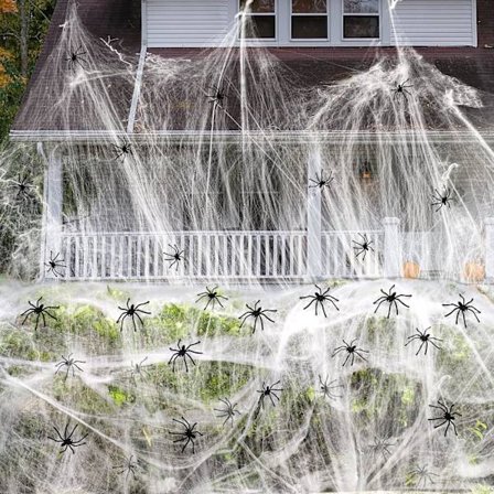 50M² 300g Halloween-hämähäkinverkko venyvä hämähäkinseitikki 50 kpl pienillä hämähäkeillä Halloween sisä- ja ulkokoristeet