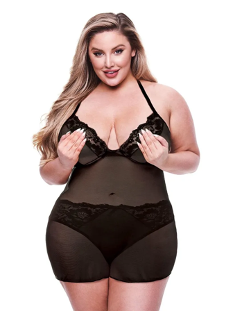 Baci: Eco Chemise & Panty Set Black Queen Size - Erotik Vuxen: Plus size