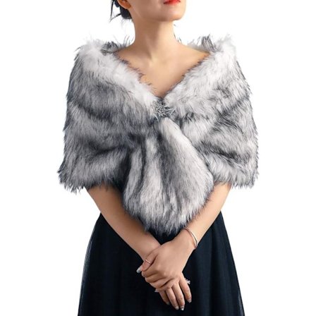 Konstgjord Päls Sjal Wrap Stole Bolero Vinter Bröllop Brud Klädsel