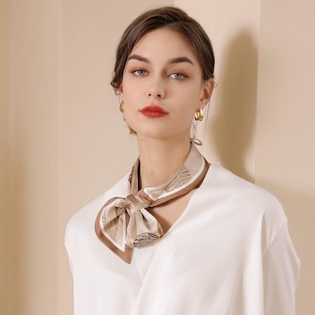 Veeki Chiffon Scarf Kvadratisk Halsduk Näsduk Retro Satin Band Scarf för Kvinnor Flickor, Brun-23