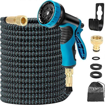 15M/50Ft Ekspanderbar Hageslange, 3 Lag Naturlatex, med Stengeventil og 10 Funksjoners Sprøytemunnstykke-XF7-