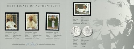 Vatikanstaten 1978 - Pave Johannes Paul I - 1 mønt og 4 frimærker