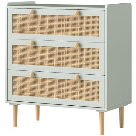 Rootz Bedroom Chest of skuffer - Beklædningsopbevaring - Rattan Fronts - Anti -Tipping Design - 80L x 40W x 87,5 timer cm - Grøn og brun MDF