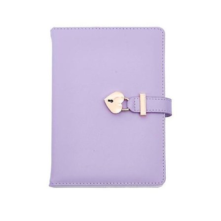 A5 Anteckningsbok Dagbok med Hjärtlås PU Läder Skolmaterial Låsbar A5 Lila