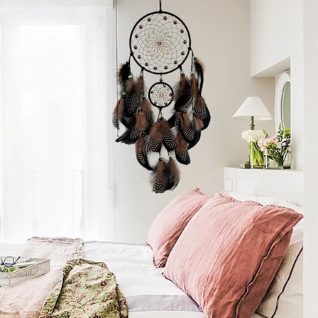 Ruskea ja musta unisieppari, valaiseva unisieppari makuuhuoneen sisustukseen, käsintehty unisieppari seinälle