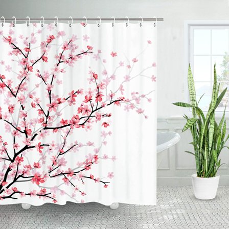 180 * 180 cm tyg badrumsgardin med krokar, körsbärsblomma ro